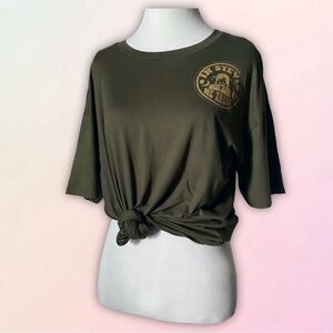 “In Stevie We Trust” Custom, Oversize Army Green Lounge Tee